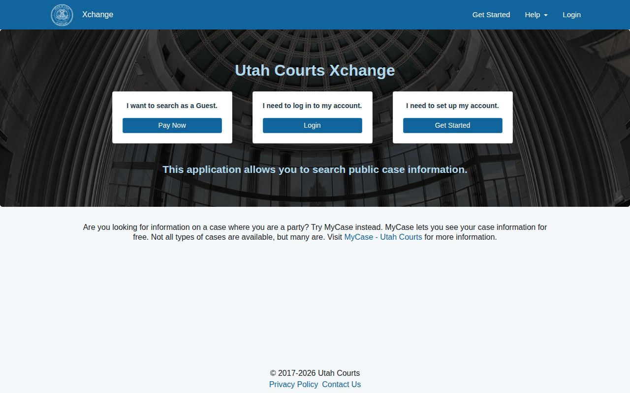 Millard County arrest-record follow-up through the Utah Courts Xchange search interface
