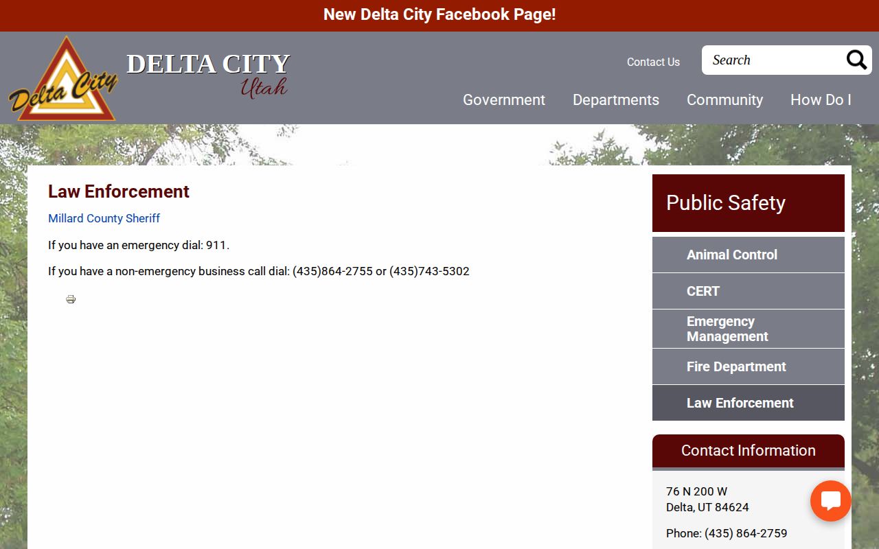 Millard County Delta law-enforcement page for sheriff arrest-record routing
