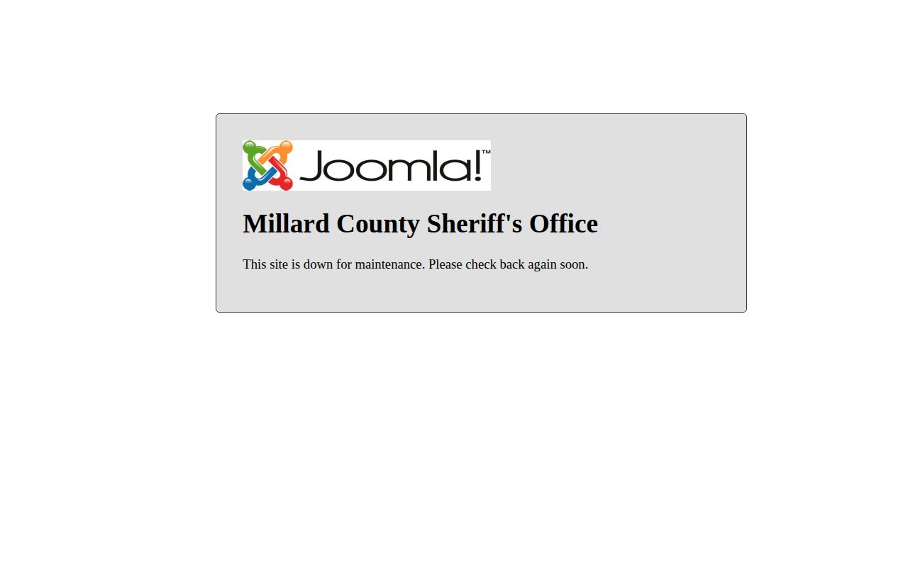 Millard County Jail roster access status on the sheriff maintenance notice